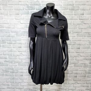 Animale‎ Womens S Black Collared Asym Zip Neckline Balloon Hem Mini Dress